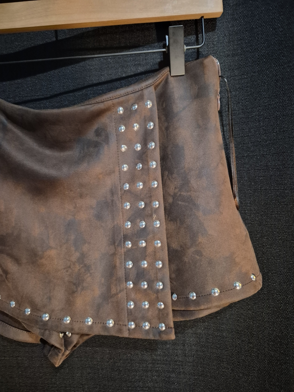 Fashion Nova Brown Studded Suede-Look Mini Skort